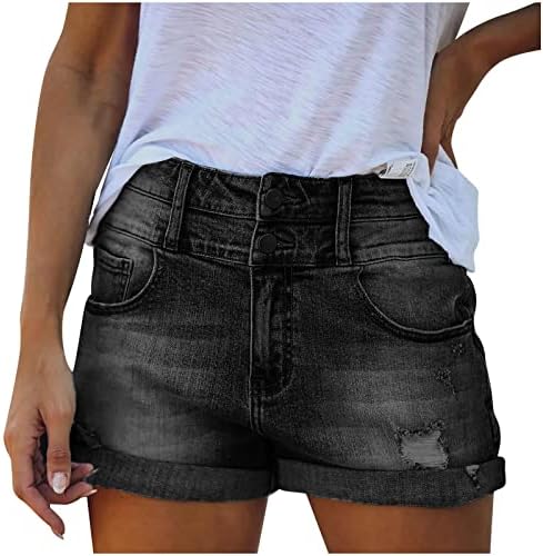 Surtos de jeans da cintura alta feminina Jeans retos Jean Shorts Casual Summer dobrado Hem calça calça quente com bolsos