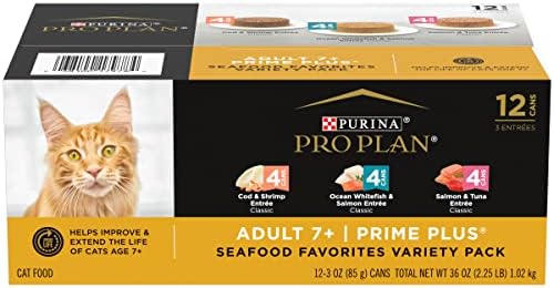 Purina Pro Plan grão grão grátis de gatos molhados Pacote de variedade de alimentos, favoritos sênior de frutos do mar -