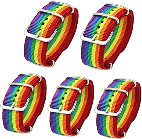 SMMUSEN Rainbow Pride LGBT Bracelets, 5pcs Pride LGBT Pulseira de arco -íris ajustável 20mm Largura LGBT Gay Lesbian Pride Bracelets
