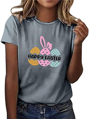 Feliz Tops de Páscoa para mulheres Funny Bunny Eggs Letter Impresso Camiseta
