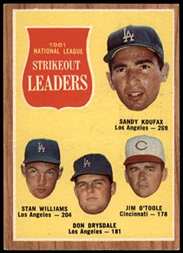 1962 Topps 60 líderes de strikeout Sandy Koufax/Don Drysdale/Stan Williams/Jim O'Toole Los Angeles/Cincinnati Dodgers/Reds