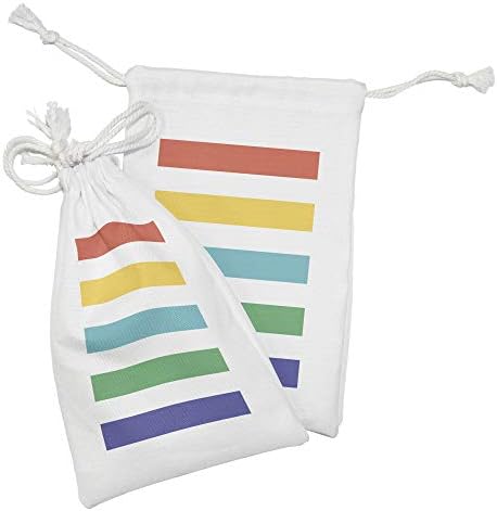 Conjunto de bolsas de tecido listrado de Ambesonne de 2, linhas horizontais de cor de arco -íris e brancas linhas horizontais