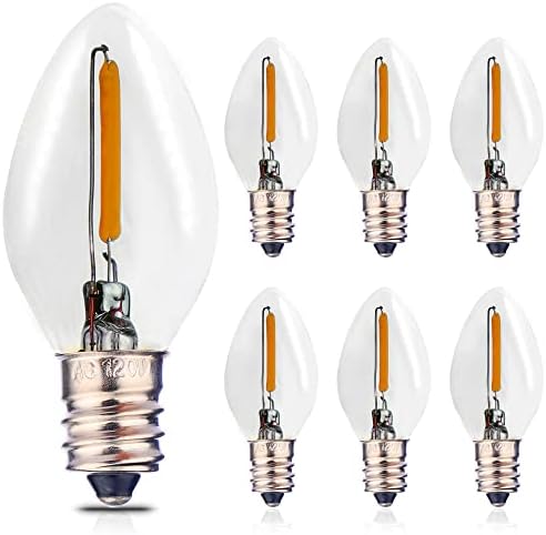 Fannis 6 pacote C7 Mini lâmpada, lâmpada vintage da base de candelabros e12, lâmpada de vidro transparente 0,5w é igual a 7w,