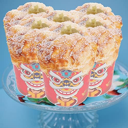 Lion Muffin Cup Bolo Wrapper: 100pcs Ano Novo Liners Cupcake Cupcake Cup com padrão de dança chinês para DIY Birthday Party Cake