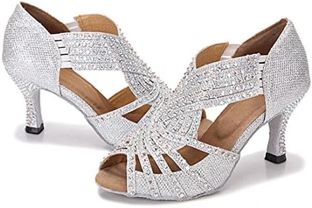 Zíper feminino tda e slip-on slip-on calcanhar cristais de glitter latim salsa tango tango salão de casamento sapatos de dança