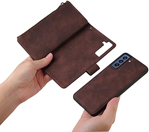 LBYZCASCE destacável Caixa de carteira 2-em-1 para Galaxy S21 Ultra com porta-cartas [bloqueio de RFID], Flip Folio Wrist