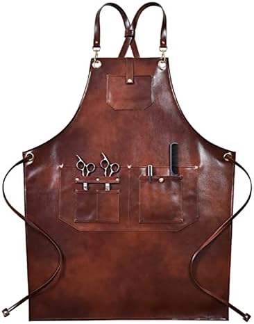 Avental de couro Gudx para homens/mulheres com bolso, avental de trabalho ajustável e durável para barbeiros, chef, desenho e