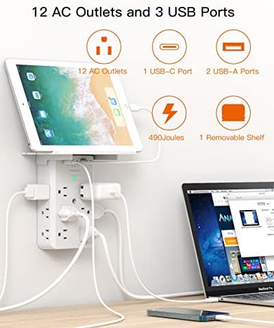 Surge Protector Power Strip com pacote de portas USB, cabo de extensão Flat Plug com lojas CA para casa, viagens, escritório