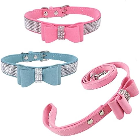 Newtensina 3pcs colar de cachorro elegante com conjunto de chumbo 2pcs colarinho de cachorrinho com gravata rosa fofa coleira para