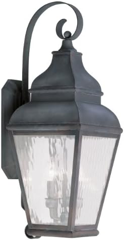 Iluminação LiveX 2605-04 Lanterna de parede externa com tons de vidro de água clara, preto