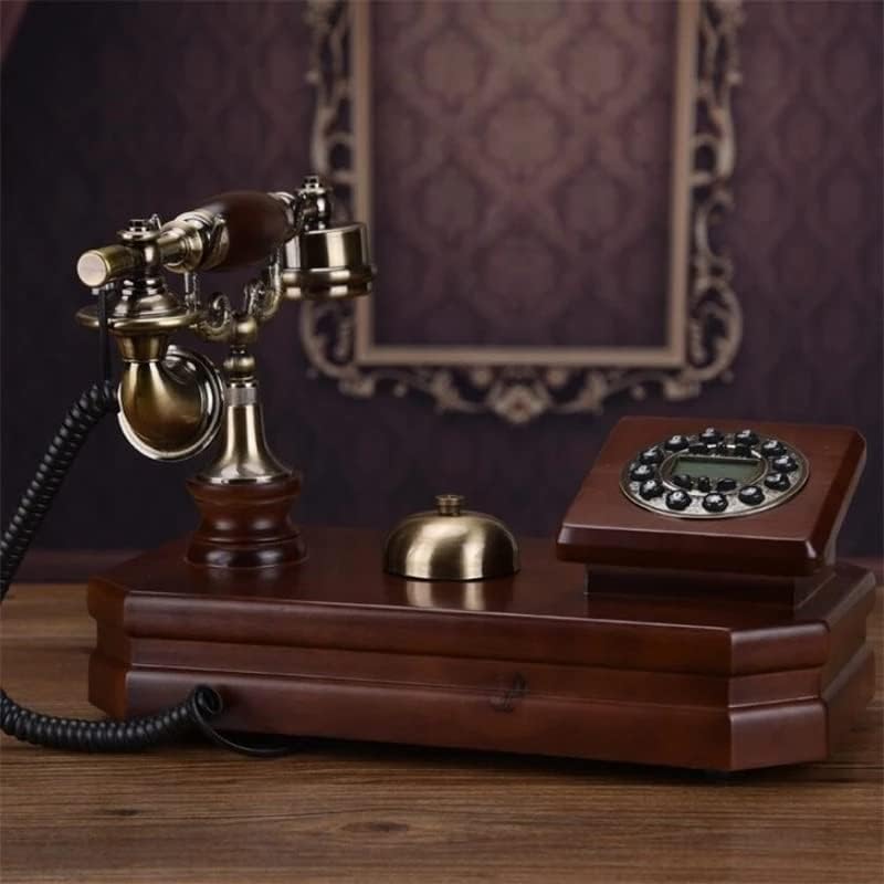 Mmllzel Antique Telefone fixo Fixo à moda antiga Bell Mechanical Pastoral Retro Home Office Solid Wood Linefle
