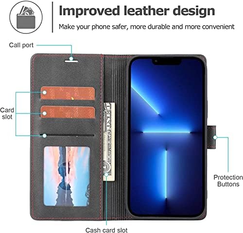 Caixa da carteira Trdybsk para iPhone 13/13 Pro/13 Pro Max, capa de couro premium com suporte de cartão e função de kickstand fivela