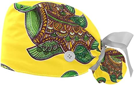 Pretty Watercolor Deer 2 PCs Chapéus Bouffant ajustáveis ​​com botões e tampas de gravata da cabeça da fita de banda