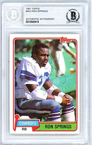 Ron Springs autografou 1981 Topps Card 433 Dallas Cowboys Beckett Bas 10540419 - Cartões de futebol autografados da NFL