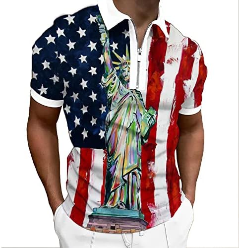 Camisetas T para homens para homens Mens camisas dos EUA Bandeira curta de manga curta 1/4 zíper camisetas fits slim