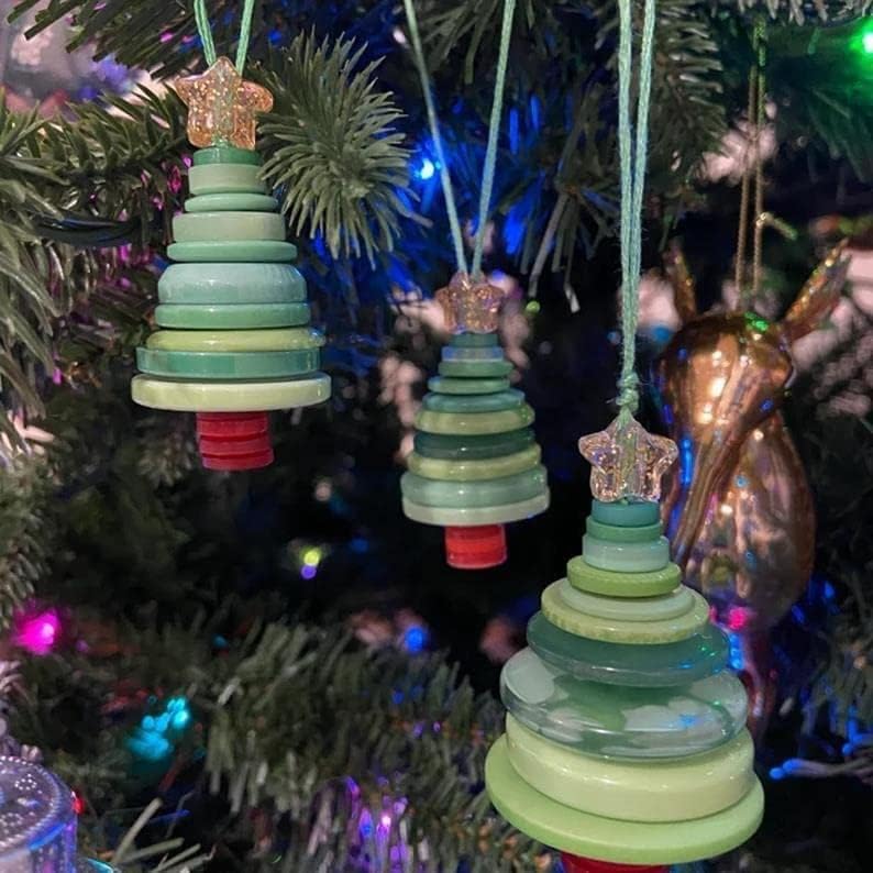 Faça seu próprio botão Kit de árvore de Natal - Árvore de Natal DIY e enfeites de botão de neve, enfeites de natal