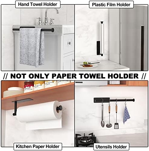 Suporte para toalhas de papel - auto -adesivo ou perfuração, parede preta fosca montada em papel de toalha para cozinha,