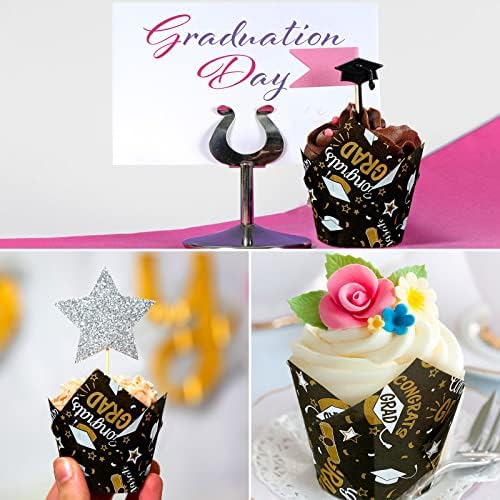 200 PCs Graduação Tulipe Cupcake Liners 2023 Parabéns Pós -graduação Copos Baking Baking Gold Golase Grease Propertador