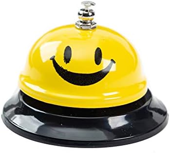 Bell de chamada para casa asiática, diâmetro de 3,35 polegadas, sino de metal, rosto de sorriso amarelo, sino de mesa