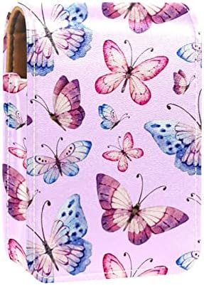 Caixa de bolsa de batom de borboleta rosa de borboleta rosa com espelho PU PU Cosmético Organizadores de batom cosmético