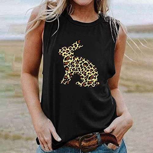 Tanques gráficos de coelho fofo feminino Top Topneck leopard tee camiseta casual camisas sem mangas
