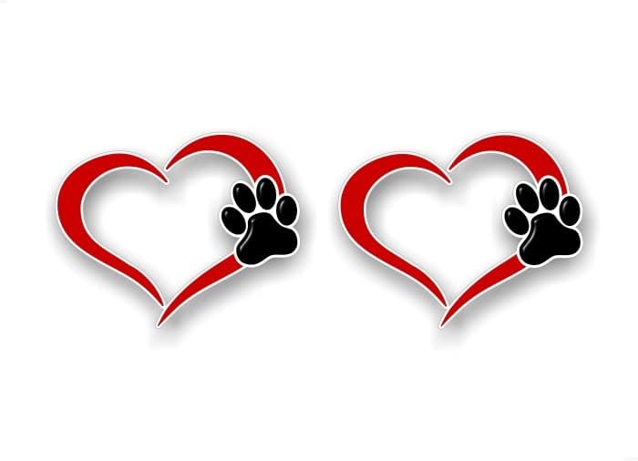 1 pata de gato no coração de amor e 1 pata de cachorro no coração do amor 5 '' decalques gatinhos amor raça raça patas