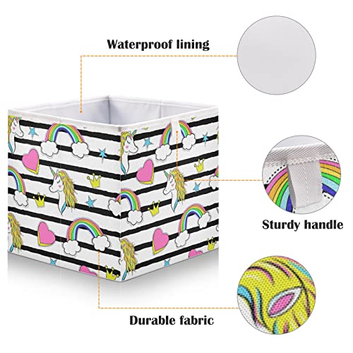 Unicórnios de desenhos animados arco -íris Cubo Bin Bin Bins de armazenamento colapsável cesta de brinquedos à prova d'água
