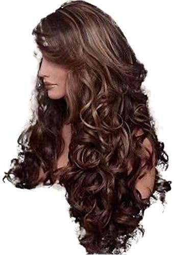 ANDONGNYWELL WONEM de densidade de onda longa de onda frontal Human Wigs Hair Front Lace Wig com Destaque