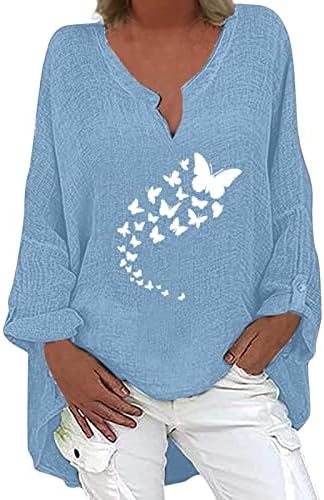 Miashui camiseta sólida mulher mulher manga longa v Buttfly padrão de camiseta impressa camisa casual Blusa BASICA