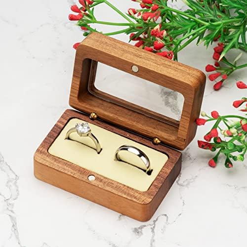 Caixa de anel duplo de casamento de madeira COSOS para proposta Cerimônia de casamento de presente de aniversário do casamento