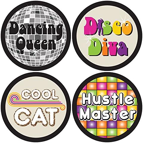 Disco dos anos 70 - Disco de 1970 Febre Party Funny Name Tags - Badges de festa Conjunto de adesivos de 12