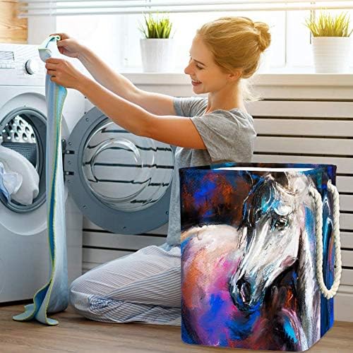 Pintura a cavalos unicey cesto de lavanderia dobrável com handles cesto de lavanderia cesta de cestas de armazenamento