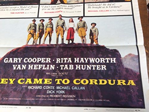 Eles vieram para Cordura, pôster de filme vintage, Tab Hunter, Gary Cooper, Rita Hayworth, Van Heflin