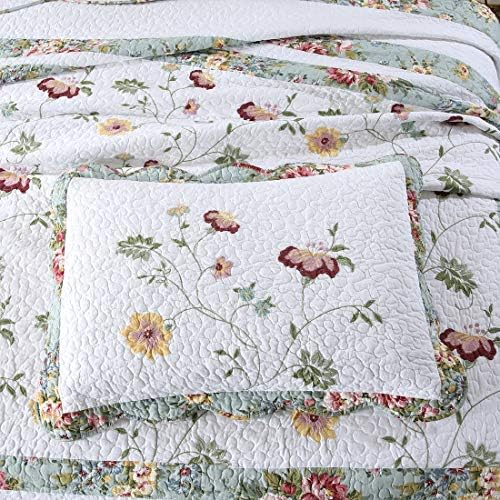 VCTOPs de 3 peças Bordadas de algodão floral Conjunto de algodão elegante reversível Reversível Coverlet de colchas macias com