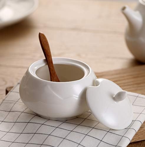 Lionwei Lionweli Sugar Bowl, tigela de açúcar em cerâmica com tampa e colher de bambu para casa e cozinha - design da