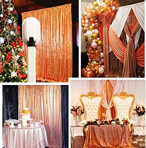 Cortina de pano de fundo de lantejoulas de ouro rosa, 4 peças 3 pés x 8 pés de lantejoulas de lantejoulas, cortinas de fundo