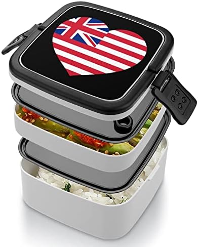 Hawaii State Flag Heart Double Camada Bento Box Box Recipiente de refeição para trabalho Piquenique Offce