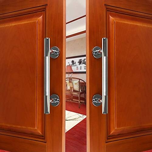 Keppd 1 par de alças de porta de celeiro Kit completa, aço inoxidável comercial maçaneta de porta de madeira redonda de madeira,