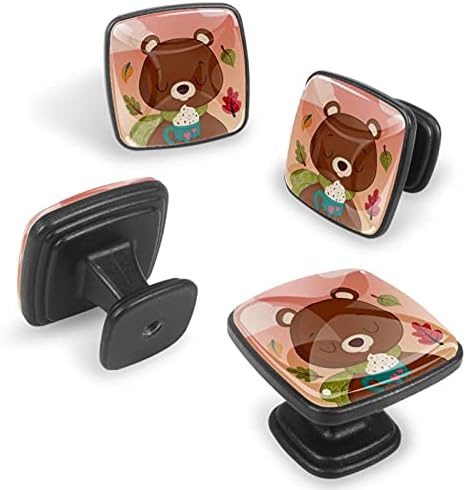 Maçanetas de gaveta Adoráveis ​​botões de armário de urso para berçários botões de cômoda de cômodos quadrados Sala 4pcs 1.18x0.82x0.78
