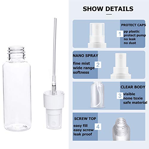 Pulverizar garrafas, garrafas de viagem garrafas de spray de névoa fina 3,4 onças, limpar 100 ml de garrafas de spray de plástico