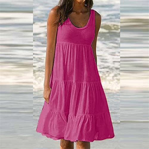 Vestido de praia de moda feminina confortável, vestidos de verão fofos de verão soltos e sem mangas de pescoço redondo de pescoço