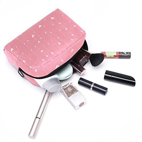 Corações brancas na bolsa de maquiagem pequena de maquiagem rosa para bolsa de viagem para viagens Bolsa de higiene