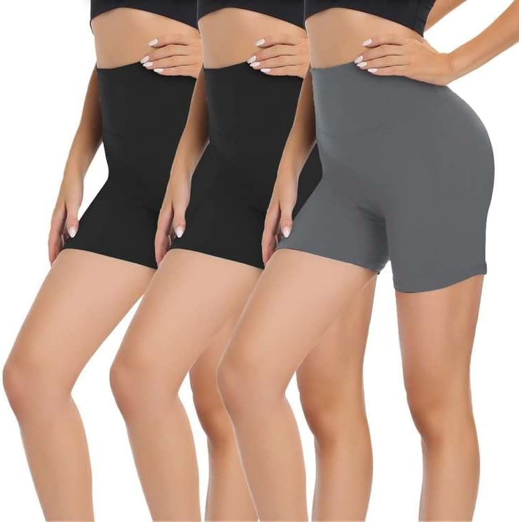 Gayhay 3 pacote shorts de motociclistas femininos - shorts macios de gola alta de 5 de cintura alta para o treino atlético