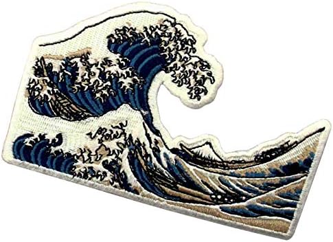 Great Wave Off Kanagawa Patch Bordered Biker Applique Iron on Sew On Emble