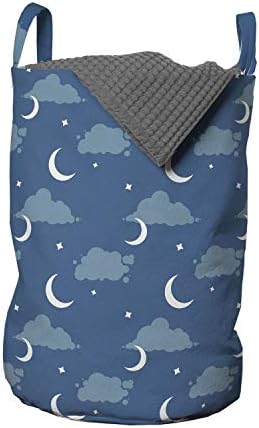 Bolsa de lavanderia noturna de Ambesonne, nuvens da lua estrela Ilustração Tempo Sleep Time Sky Motivos repetitivos, cesto de