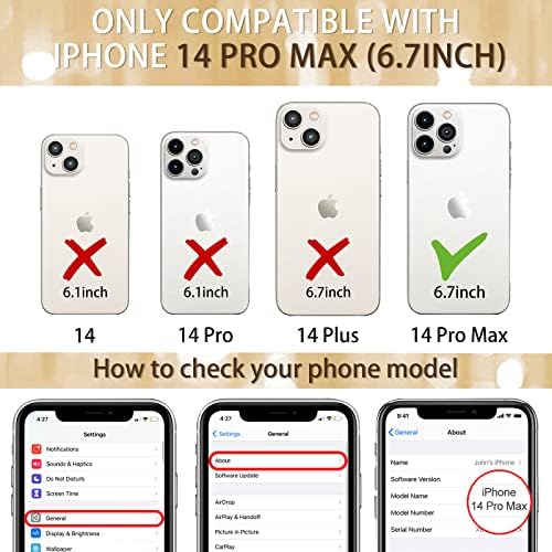 Petitiano para o iPhone 14 Pro Max Case, garotas fofas Meninas Bling Glitter Heart Case de telefone para iPhone 14 Pro Max, capa