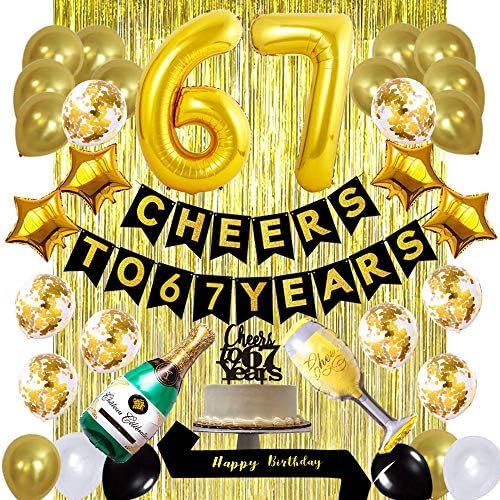 Kit de decorações de 67 anos de ouro, aplausos a 67 anos Balões Balões 67º Bolo Topper Birthday Birthda