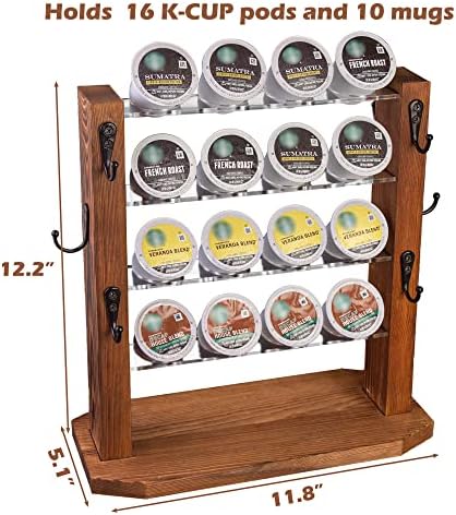 Porta de caneca de café Saderoy, cópia de cop de madeira de madeira com 10 ganchos, 4 camadas de copo de café armazenamento 16* k copo