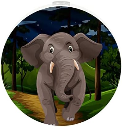 2 Pack Plug-in Nightlight Night Night Night Grey Elephant Walking in the Forest à noite com sensor do anoitecer para o quarto para