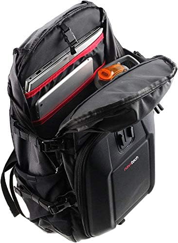 Backpack da câmera de ação Navitech e estojo de armazenamento vermelho com cinta de tórax integrada - compatível com a câmera de